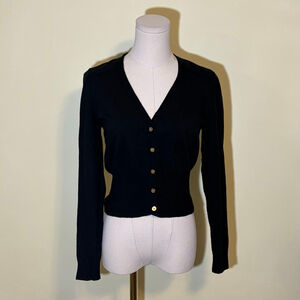 J.Crew Women’s Black Cardigan Knit Cropped Sweater with Gold Buttons SZ S